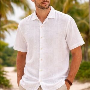 Tommy Bahama 100% Linen White Embroidered Shirt Men’s M Casual Resort Guayabera